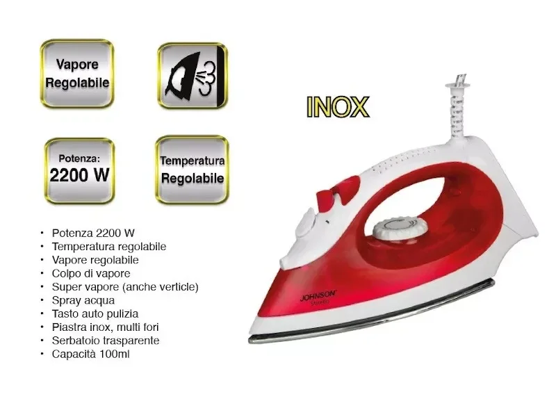 Ferro da stiro Stirello a vapore Johnson 2200W – Piastra in acciaio inox