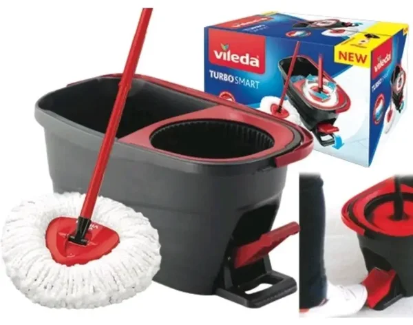 Vileda Kit Completo Secchio a Pedale Turbo Smart con Strizzamocio Manico e Mocio