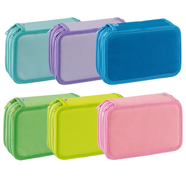 Astuccio 3 Zip Neon Pastel 13x20x7,5cm Colori Assortiti