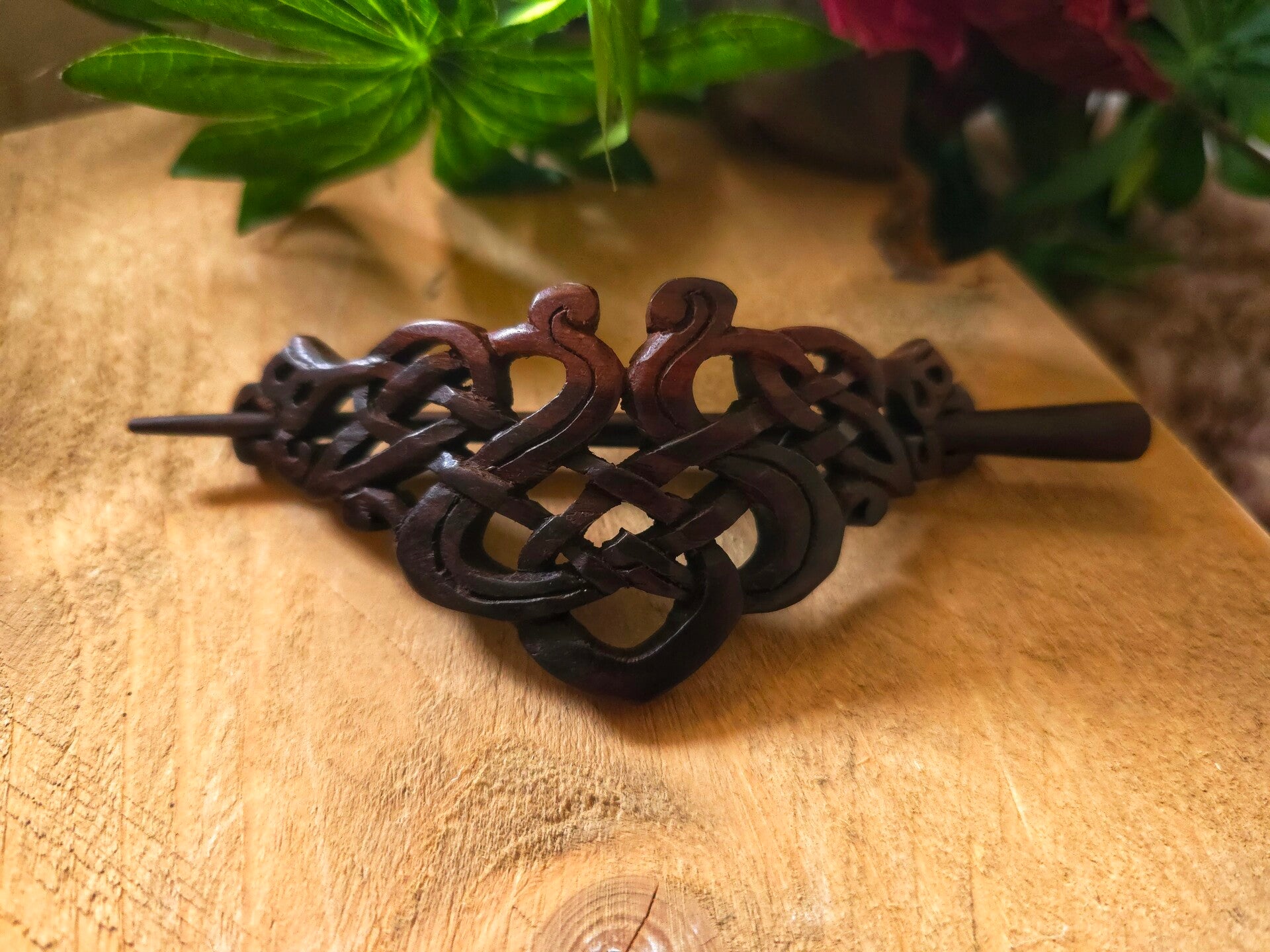 Handgemaakte houten haarspeld