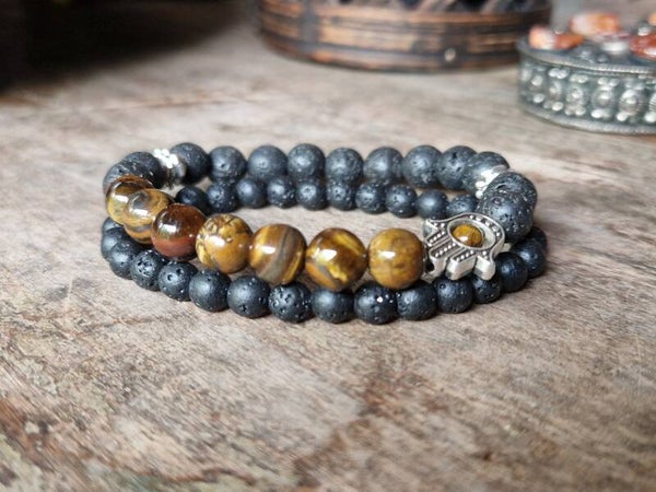 Lava steen armbandjes met Tijgeroog