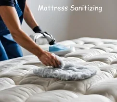 "A technician sanitizing a mattress using professional equipment, illustrating the thorough and effective mattress cleaning services provided by Tegridy Carpets."