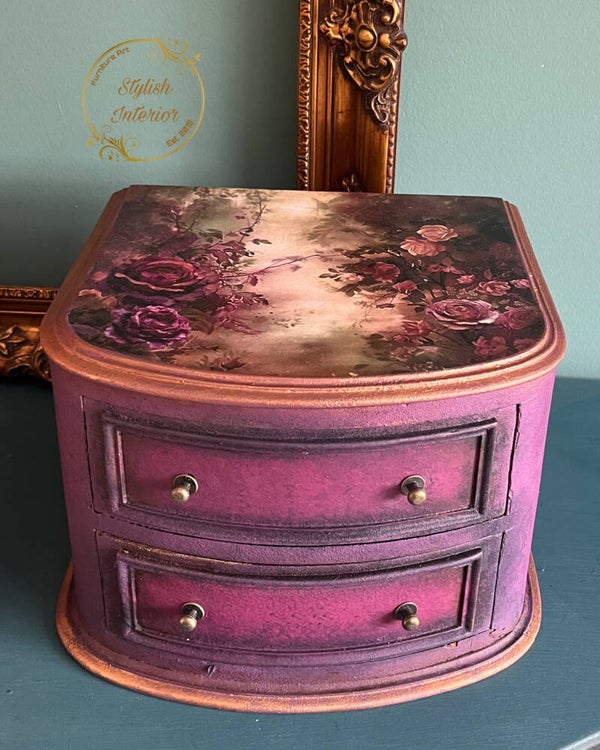 🌹 Uniek Vintage Ladekastje in Diepe Paarstinten 🌹