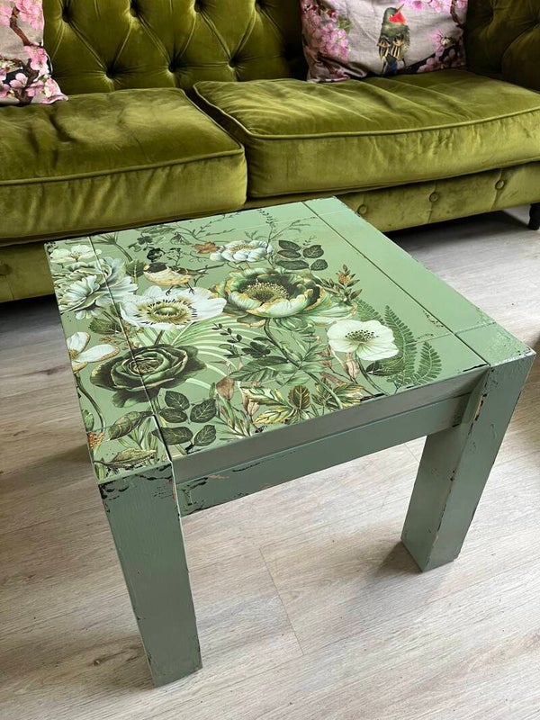 🌿 Uniek vintage tafeltje met botanische print 🌿