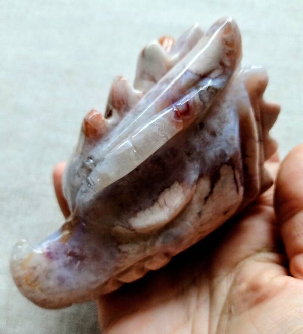 Bloemagaat met roze amathist draken hoofd
