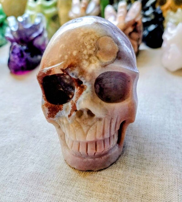 Bloem agaat én roze amathist skull