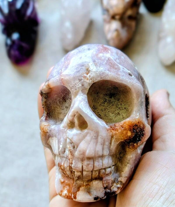Bloem agaat én roze amathist skull