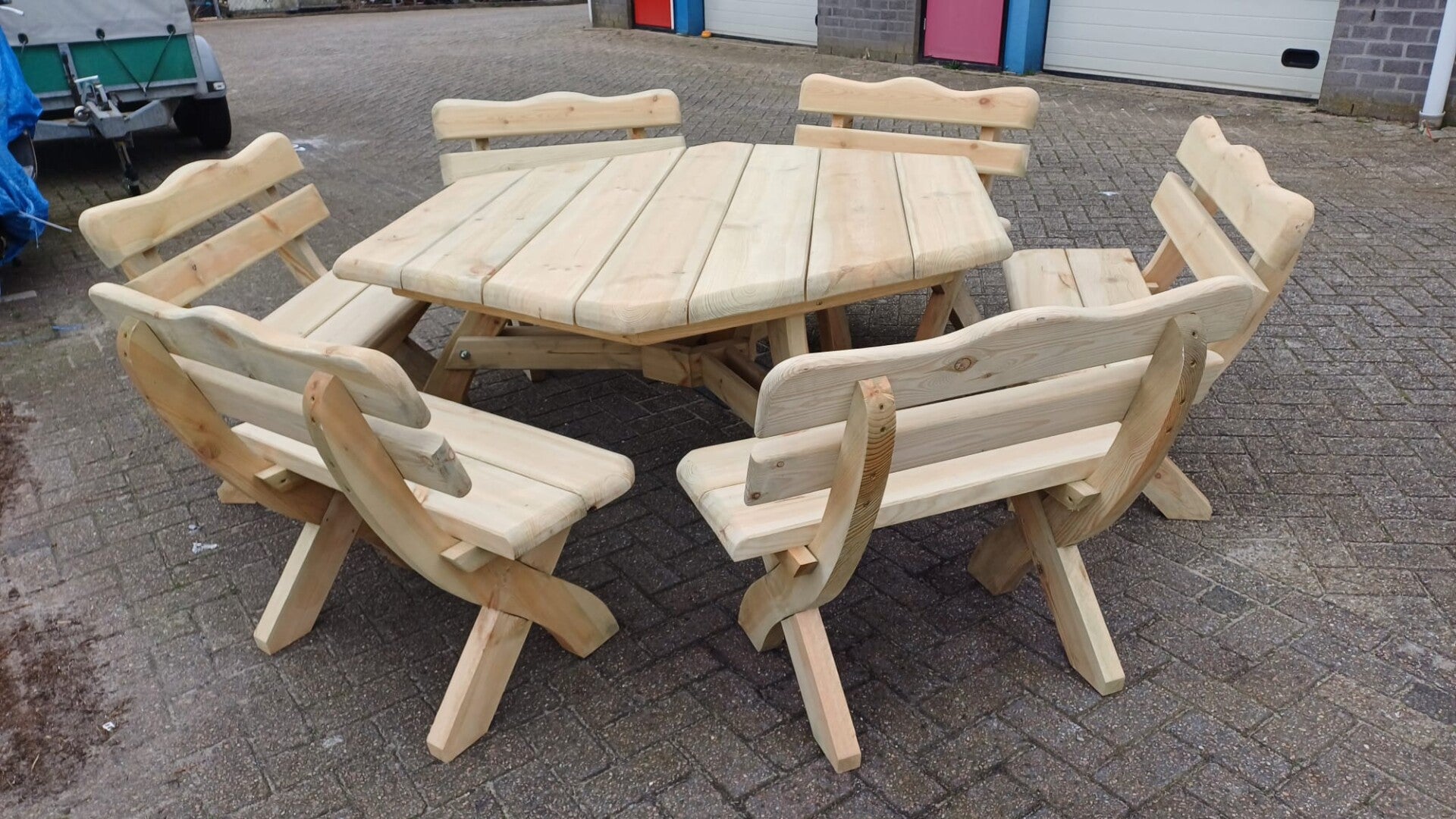 Tuinset zeshoek met zes banken