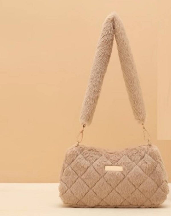Fluffy faux fur tas klein beige