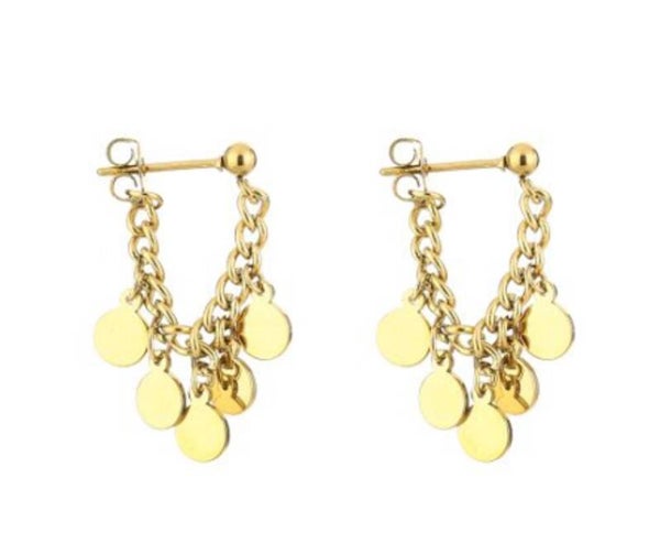 Oorbellen stekers ketting met rondjes kleur goud