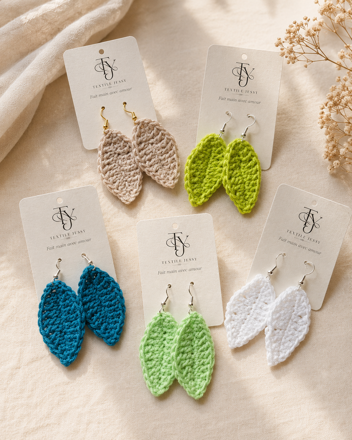Boucles d’oreilles Feuille au crochet