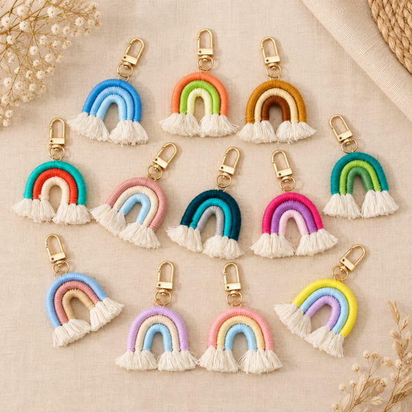 Bijou de sac Arc-en-ciel en macramé