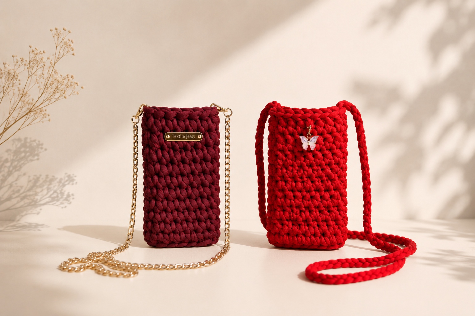 Pochette téléphone au crochet faite main Textile Jessy, accessoire féminin pratique et élégant