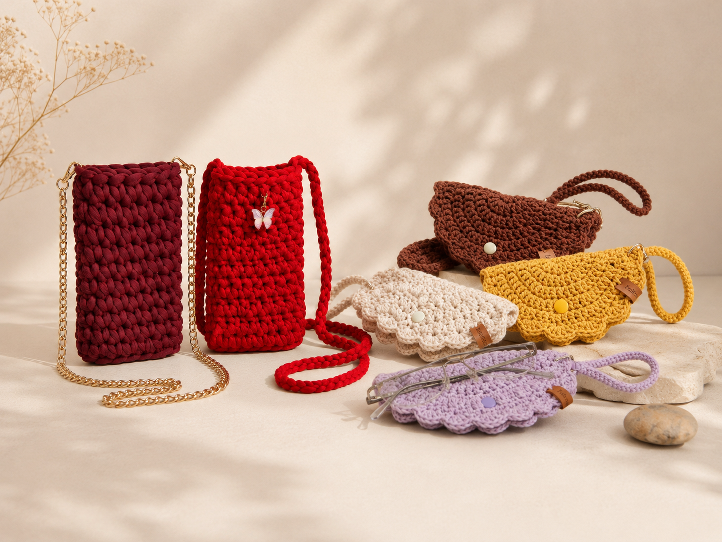 Pochette lunettes au crochet faite main Textile Jessy, création artisanale douce et pratique
