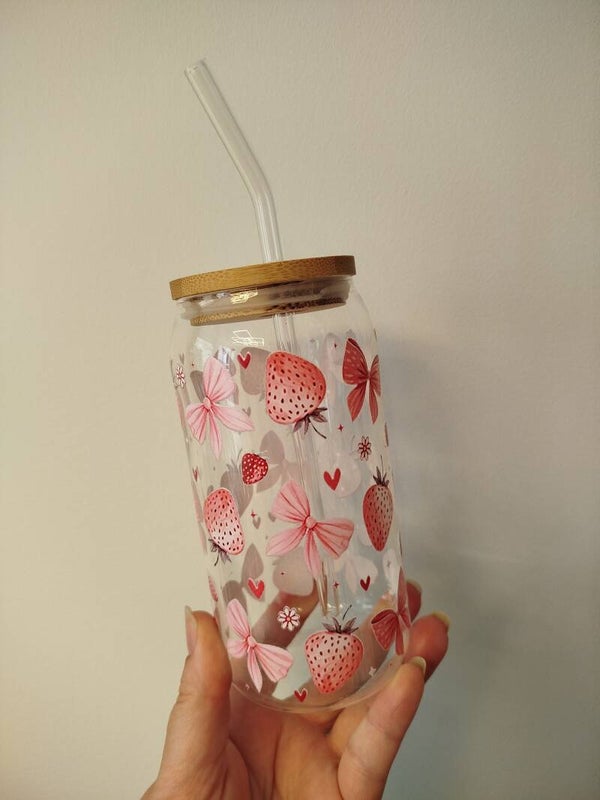 Trinkglas Rosa Erdbeeren 550ml