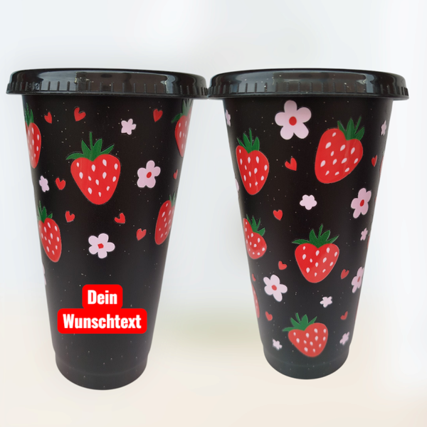 Trinkbecher Schwarz Erdbeere Rot mit Wunschtext