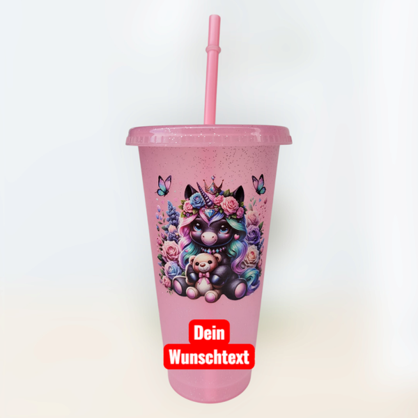 Trinkbecher Rosa Einhorn 3 mit Wunschtext