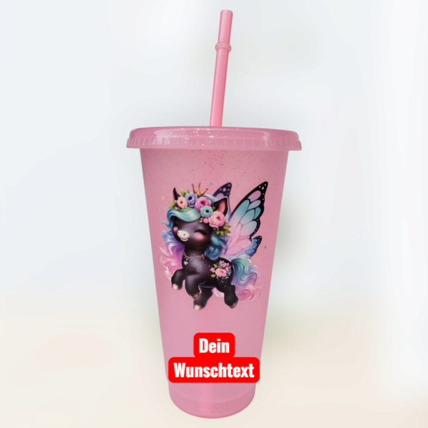 Trinkbecher Rosa Einhorn 2 mit Wunschtext