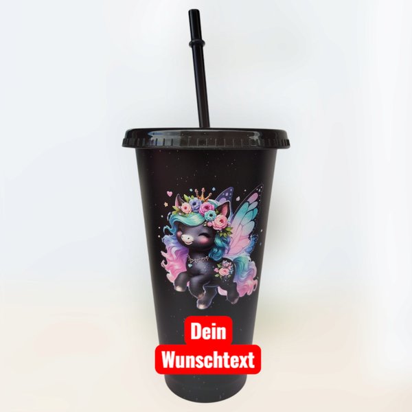 Trinkbecher Schwarz Einhorn 1 mit Wunschtext