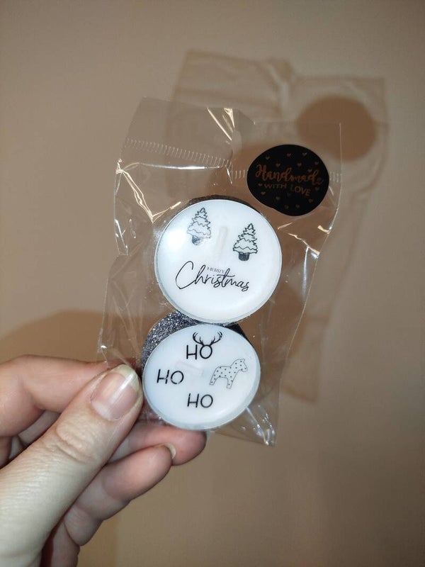 XMAS 2er Teelichter Anthrazit mit Weihnachtstattoos