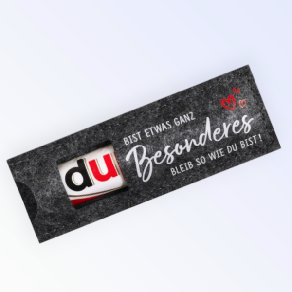 Schokoriegel Filzverpackung Besonderes