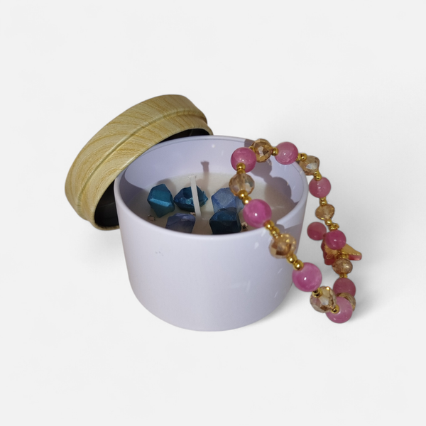 Kerze in Metalldose mit Armband Rosa