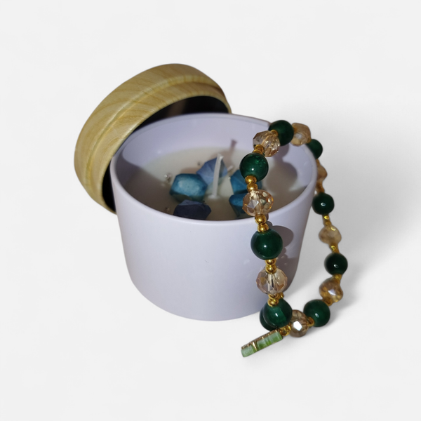 Kerze in Metalldose mit Armband Grün