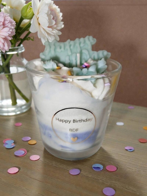 Handmade Kerze *Happy Birthday* Blau