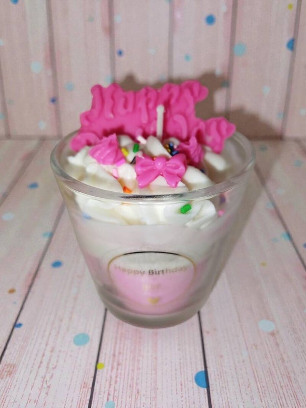 Handmade Kerze *Happy Birthday* Pink