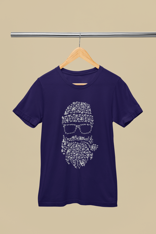 Unisex T-shirt met Grafische Print – Baard en Bril Gezicht Silhouet van Vogels