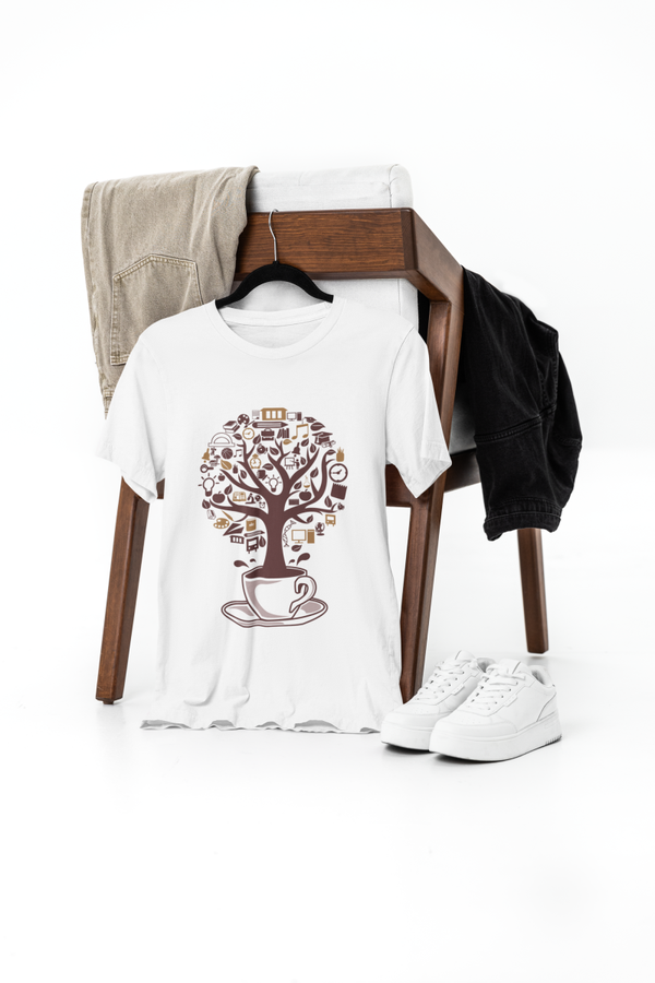 T-shirt met Boom uit Koffiekop – Creatief Koffie Design