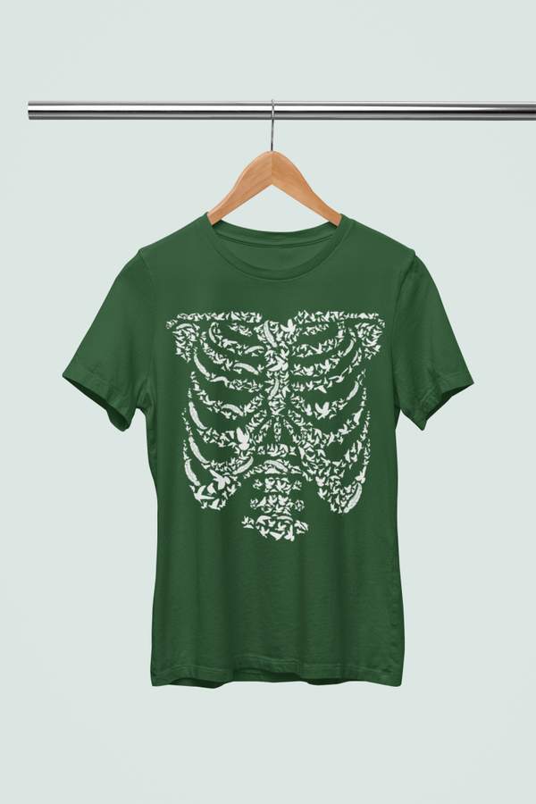 Unisex T-shirt met Vogel Silhouetten in Rib Cage Design