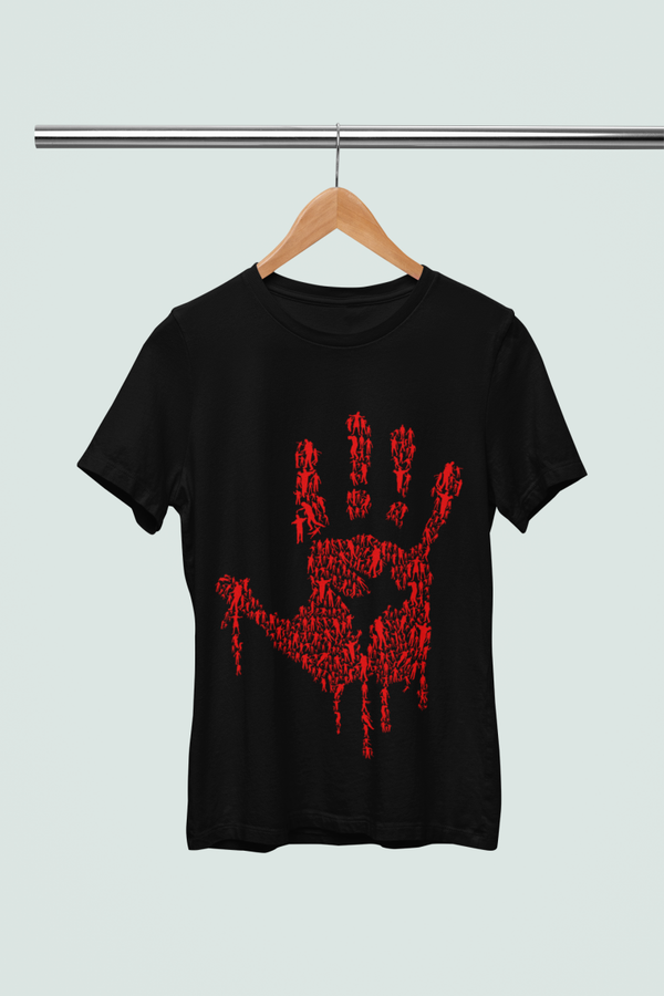 Unisex  T-shirt – Rode Hand Print van Mensfiguren