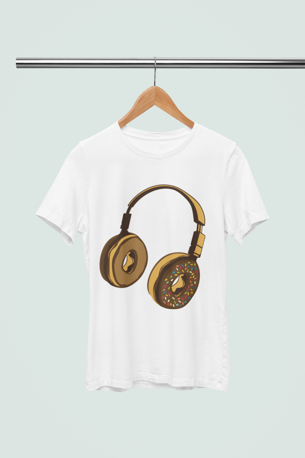 Unisex  T-shirt – Koptelefoon met Donut Grafische Print