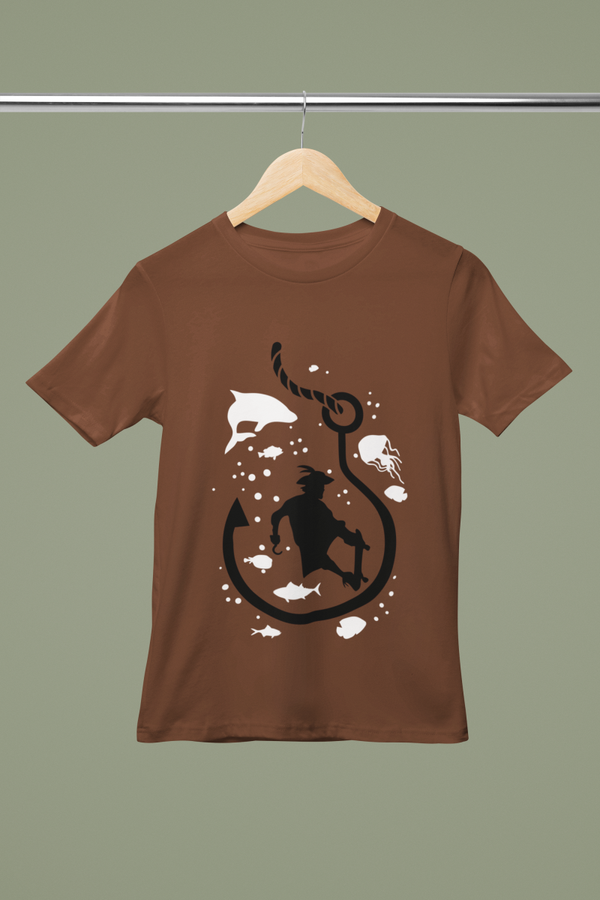 Unisex Fishing T-shirt met Vis en Haak Silhouet