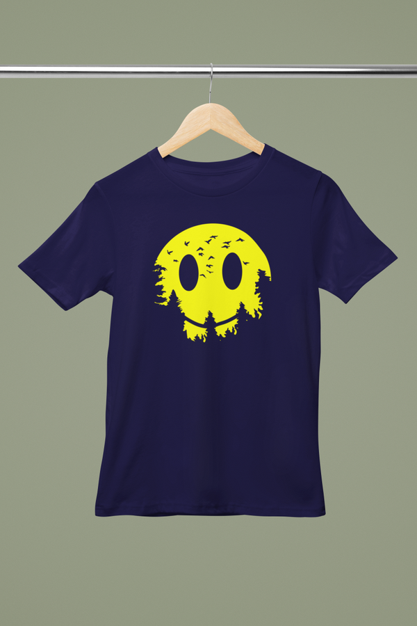 Unisex Smiley Nature T-shirt met Bos Silhouet