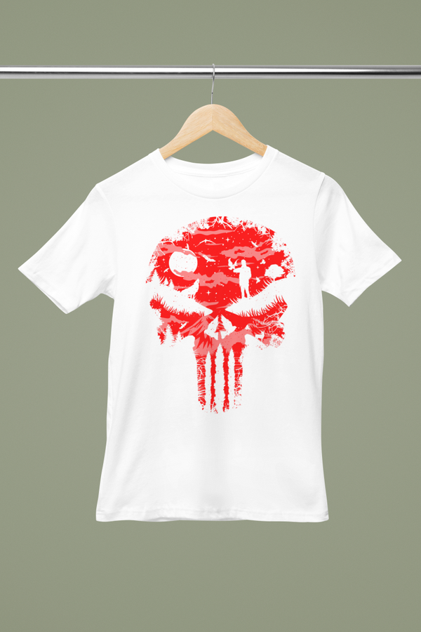 Unisex Horror T-shirt met Rode Skull Silhouet