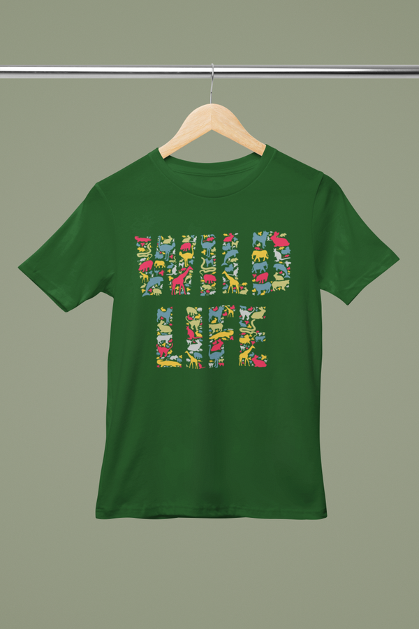 Unisex  T-shirt – Wild Life Tekst met Dieren Grafische Print