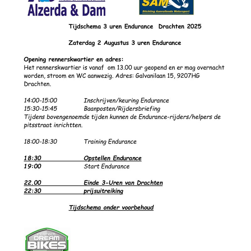 Tijdschema 2 Augustus
