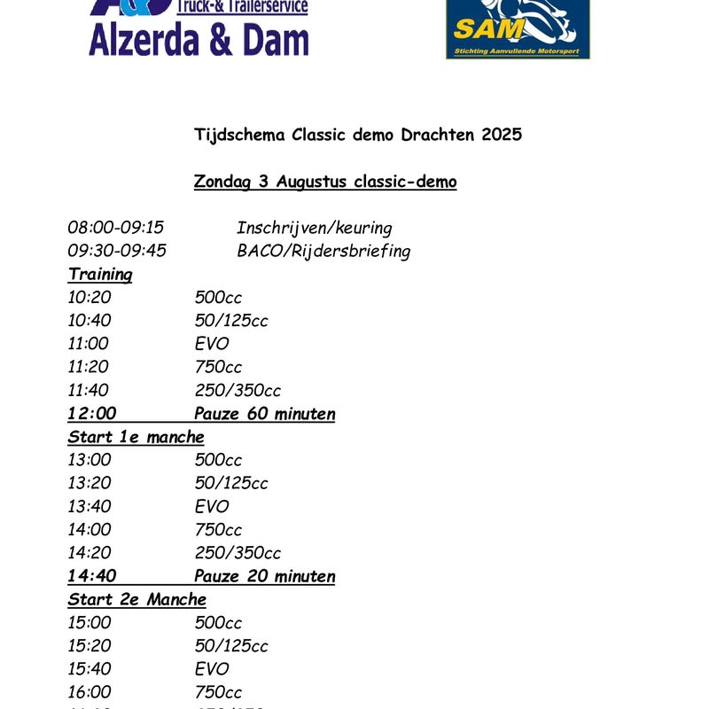 Tijdschema 3 Augustus