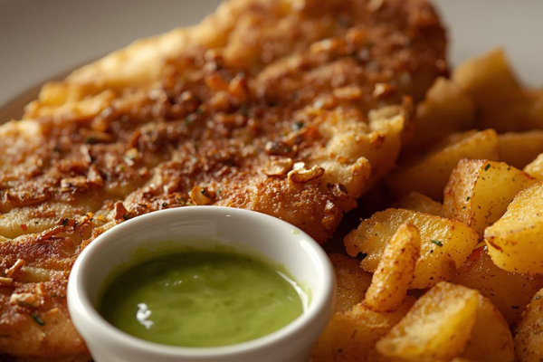 Frankfurter Schnitzel mit Grie´ Soss und Bratkartoffeln (Seniorenrabatt)