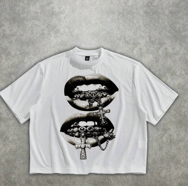 vintage Cross And Lips Graphic Street Style T-Shirt