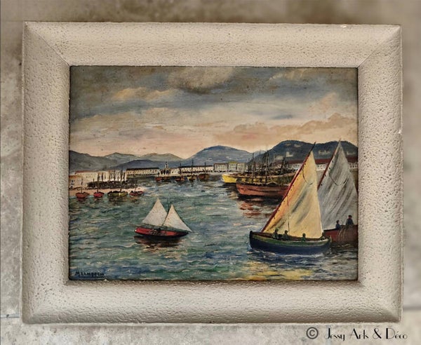 Tableau ancien signé Lambelin – “Le Port de Nice” – 1937