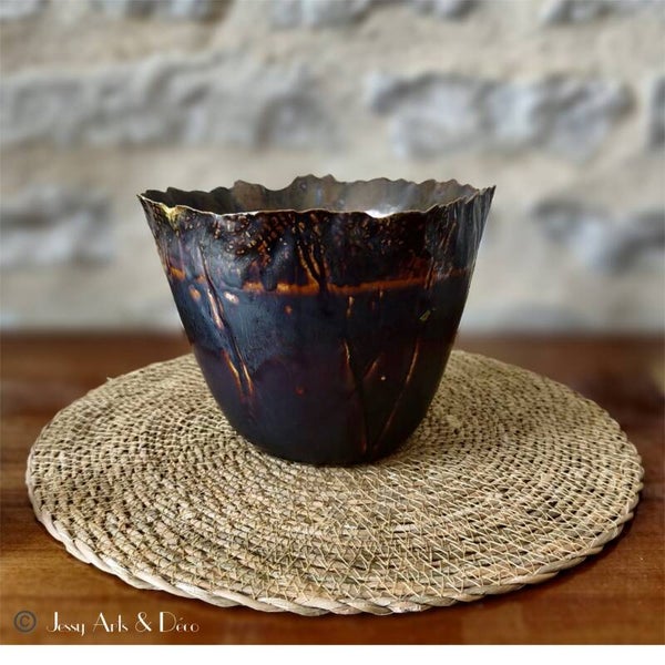 🤎 Coupe / Cache-pot design en céramique sombre "PTMD Collection"