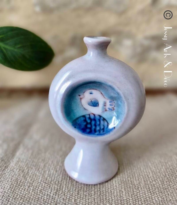 🐦 Vase Soliflore "Médaillon" à l'Oiseau – Robert & Jean Cloutier, Céramique Vintage Années 60