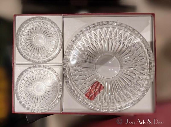🔘 Ensemble dessous de carafe et sous-verres en cristal de Bayel – Coffret