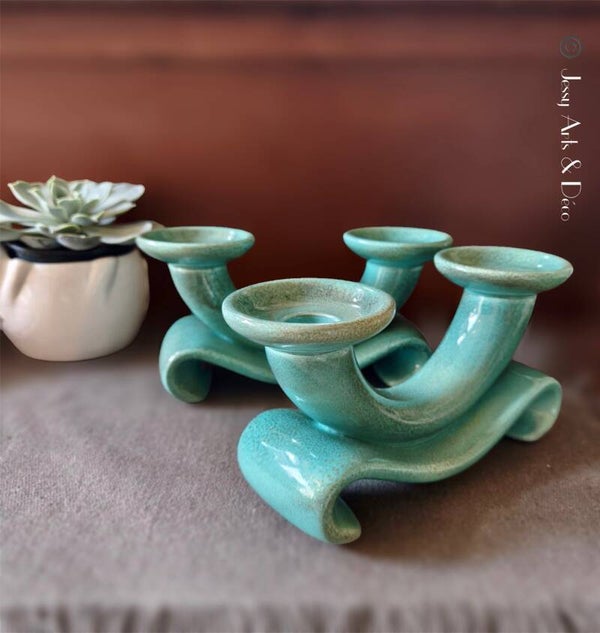 Paire de bougeoirs en céramique émaillée – Style Art déco