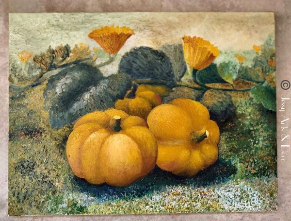 🏀 Tableau sur toile – Courges et fleurs – 62 × 45 cm