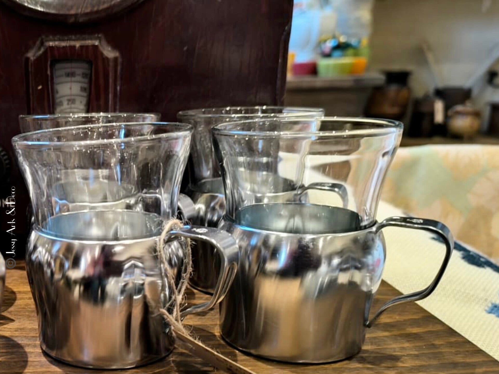 6 Tasses à thé "Duralex"avec support MTF Métal de France