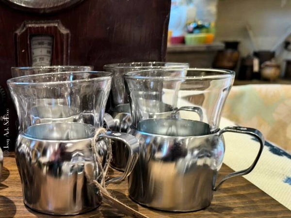 6 Tasses à thé "Duralex"avec support MTF Métal de France